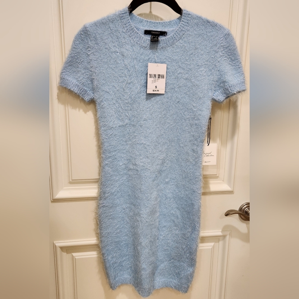 Forever 21 Fuzzy Soft Blue Mini Dress NWT